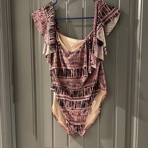 Pink and Black Ruffle Swimsuit